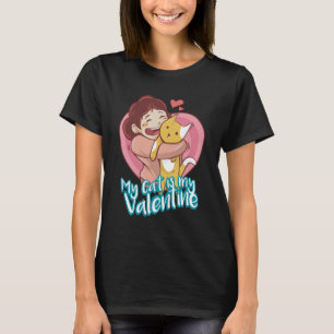 Camiseta Mulheres Gato de São Valentim Preto