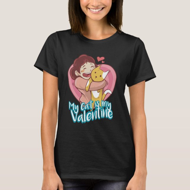 Camiseta Mulheres Gato de São Valentim Preto (Frente)