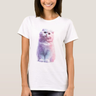 Camiseta Mulheres Gato Fofo Galáxia Sonho Pastel