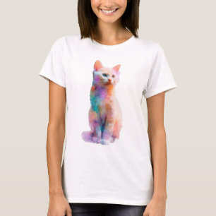 Camiseta Mulheres Gato Pastel Paisagem dos Sonhos Arco-íris