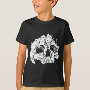 Camiseta Mulheres Gato Preto Fofo Caveira Gatinho Esqueleto