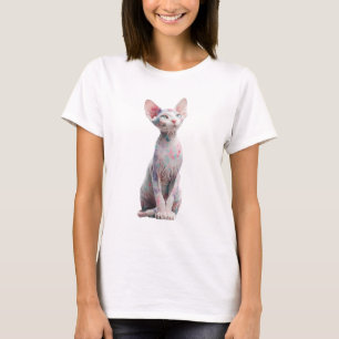 Camiseta Mulheres Gato Sphynx Aquarela Pastel Caprichosa
