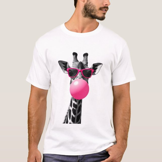 Camiseta Mulheres Girafa Rosto de Girafa com Óculos de Sol  (Frente)