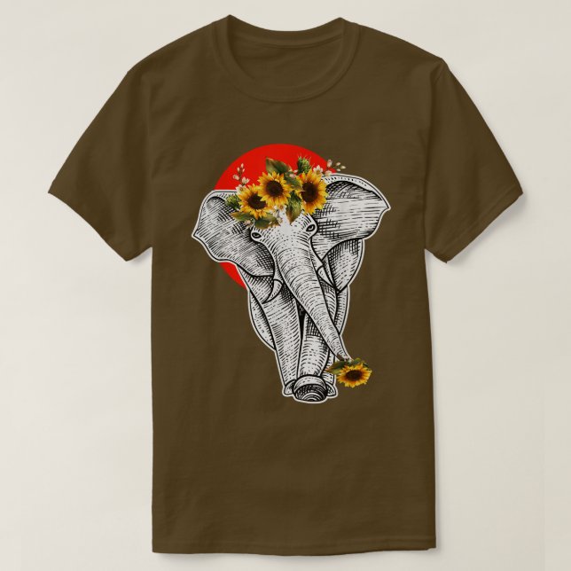 Camiseta Mulheres Girassol Elefante Floral Elefante Aestéti (Frente do Design)