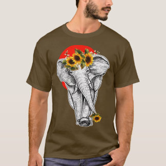 Camiseta Mulheres Girassol Elefante Floral Elefante Aestéti
