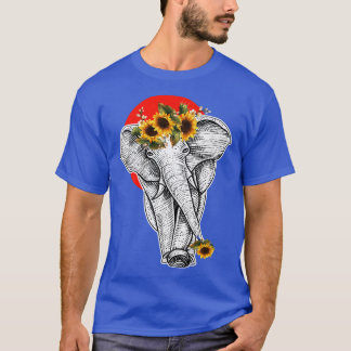 Camiseta Mulheres Girassol Elefante Floral Elefante Aestéti