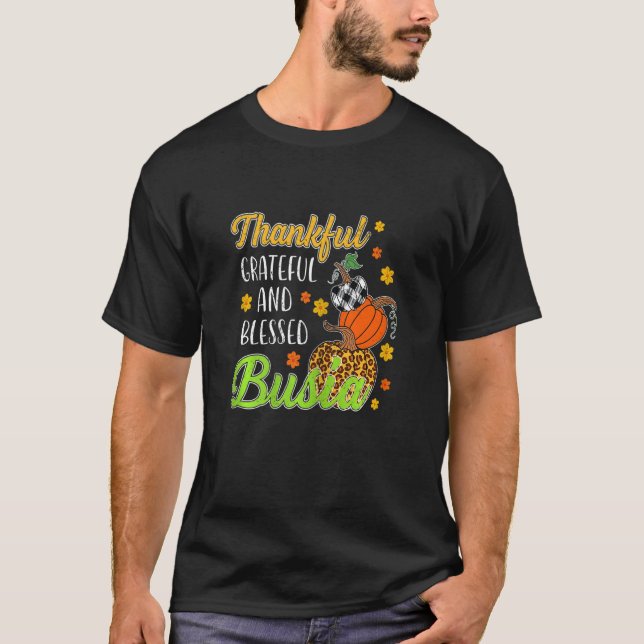 Camiseta Mulheres Graças Feliz Abençoada Bênção Busia outon (Frente)