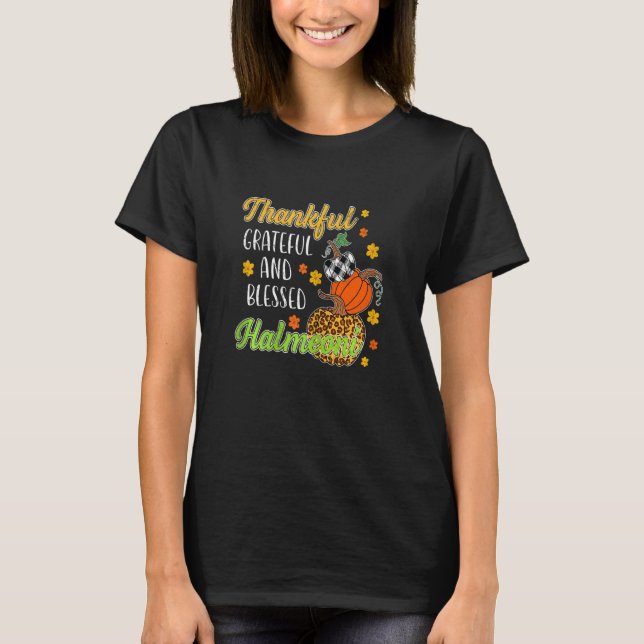 Camiseta Mulheres Graças Graças Feliz Abençoada Halmeoni Au (Frente)