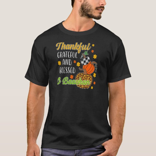 Camiseta Mulheres Graças Grata Abençoada Ao outono de Baach (Frente)