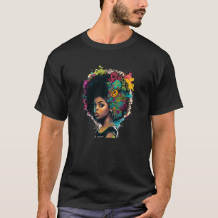 Camiseta Mulheres Grafite Afro Preto Mulheres Afro-American