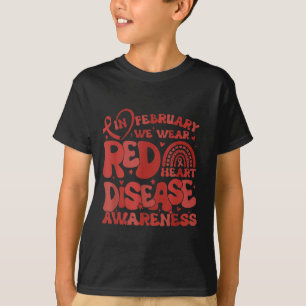 Camiseta Mulheres Groovy Em Fevereiro Usamos Doença Cardíac
