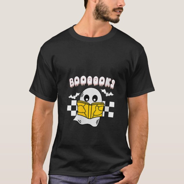 Camiseta Mulheres Groovy Ghost Boooks School Librarian Teac (Frente)