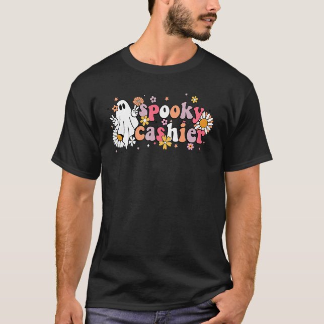 Camiseta Mulheres Groovy Ghost Halloween Floral Spooky Cash (Frente)