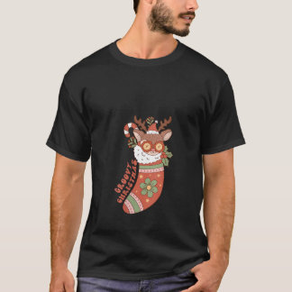 Camiseta Mulheres Groovy Reindeer de Natal empilhando Ret B