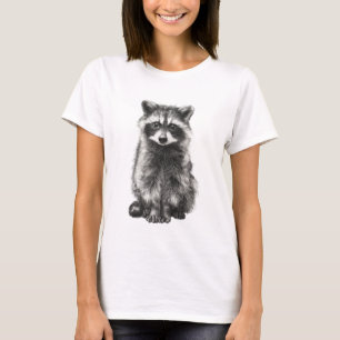 Camiseta Mulheres Guaxinim Realistas Desenhadas à Mão com C