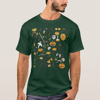 Camiseta Mulheres Halloween Pequenas Doodles, Pumpkin Witch