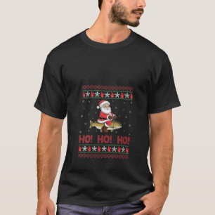Camiseta Mulheres Ho Ho Ho Papai Noel Montando Truta Peixe