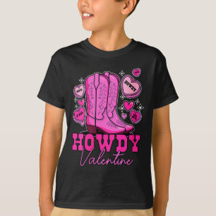 Camiseta Mulheres Howdy Valentine _ Botas de Cowboy Rosa Fo