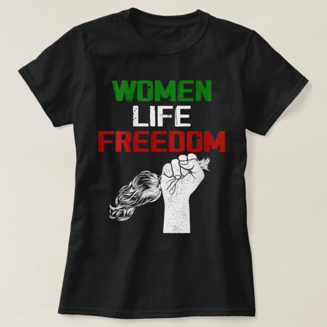 Camiseta Mulheres Irã Zan Zendegi Azadi Mulher Persa Vida F (Frente do Design)