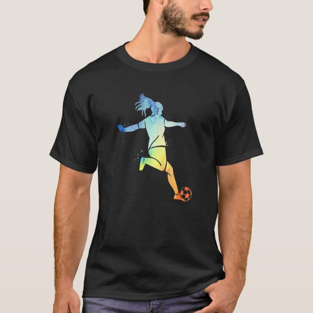 Camiseta Mulheres Jogando Futebol Bicando A Bola Multicolor (Frente)