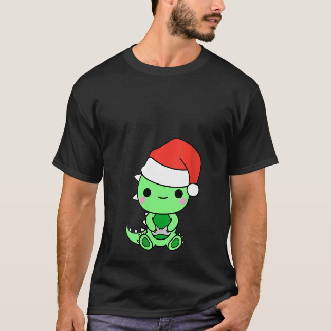 Camiseta Mulheres jogando no natal Boinas Jogando Nerd Dino (Frente)
