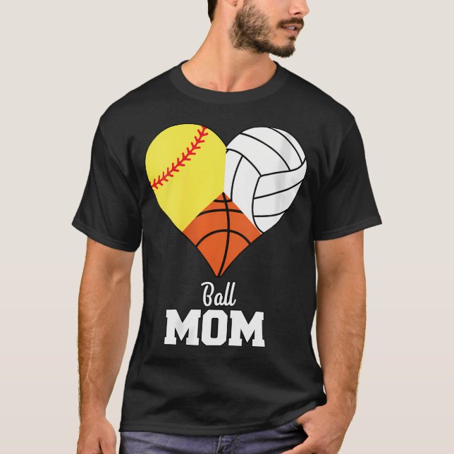 Camiseta Mulheres Jogando Softball Mãe Basquete Mãe Voleibo (Frente)