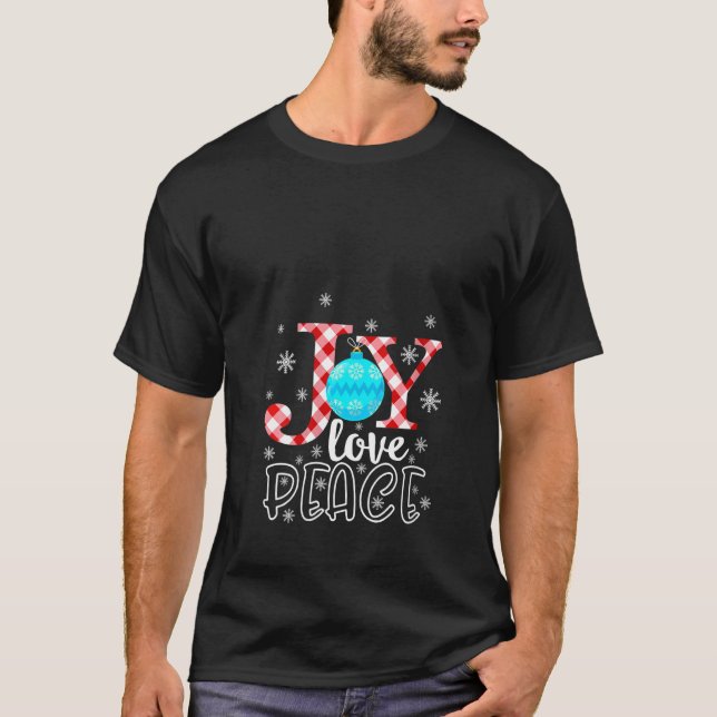 Camiseta Mulheres JOY AMAM PAZ Natal Flocos de Neve Ball V- (Frente)