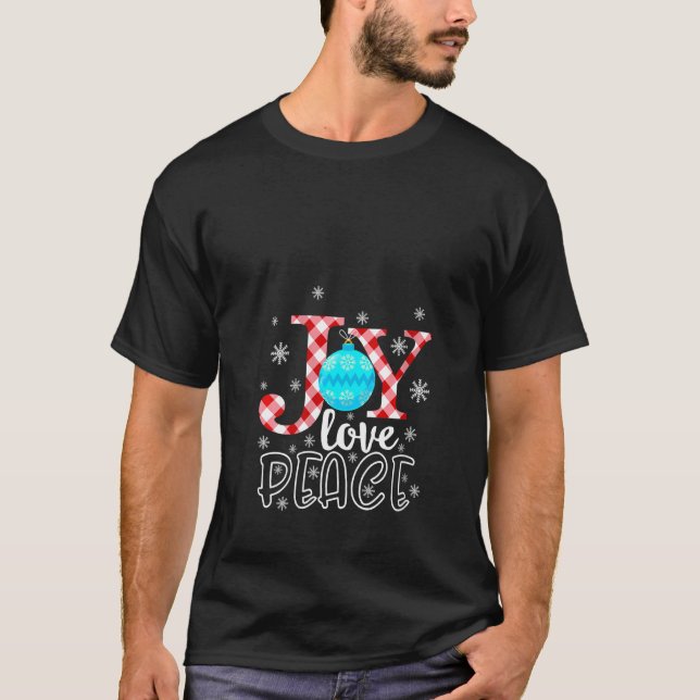 Camiseta Mulheres JOY AMAM PAZ Natal Flocos de Neve Ball V- (Frente)