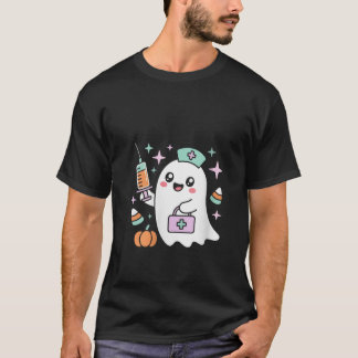 Camiseta Mulheres Kawaii Ghost Nurse Costume Medical Hallow