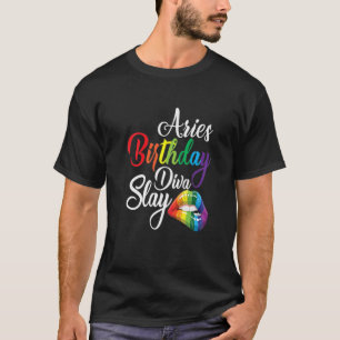 Camiseta Mulheres Lábios Arco-Íris Aries Rainha Marcha Garo