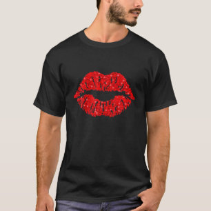 Camiseta Mulheres Lábios de Beijo Vermelho Dia de os namor