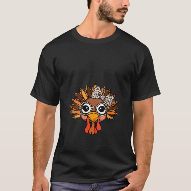 Camiseta Mulheres Leopardo Imprimem Ação de Graças Turquia  (Frente)