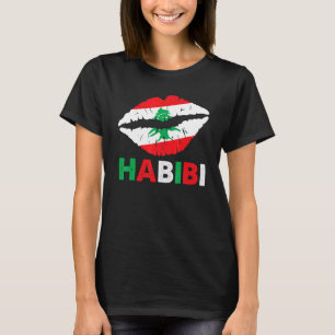 Camiseta Mulheres Líbano Habibi Dizendo Lábios Bandeira do