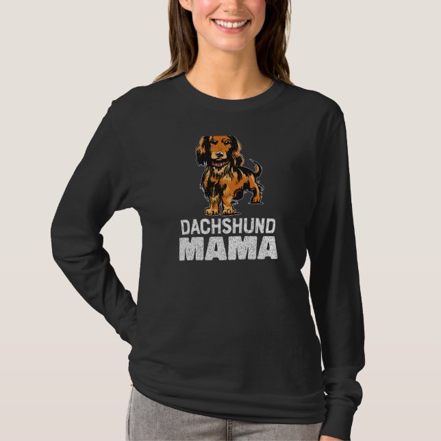 Camiseta Mulheres Longueiras Dachshund Mama Mulheres (Frente)