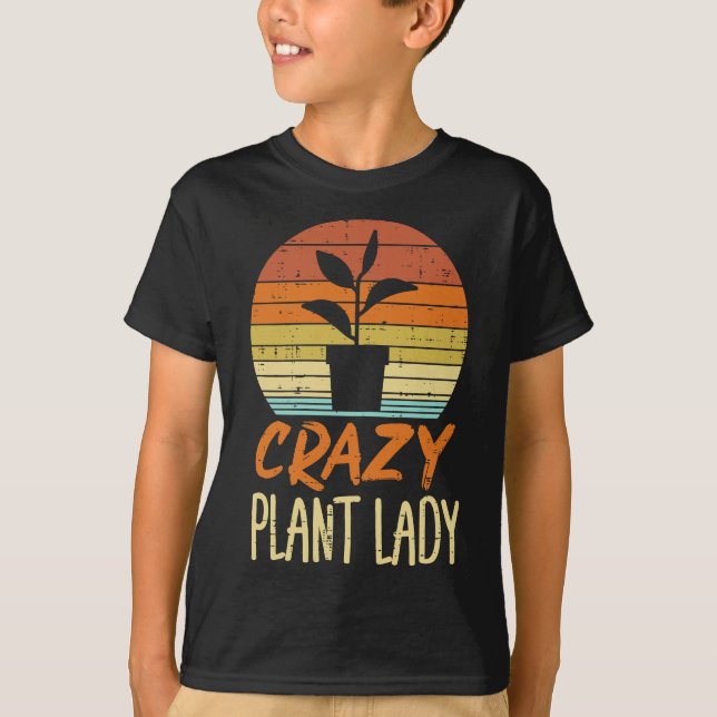Camiseta Mulheres Loucas Planta Lady Sunset Retro Gardening (Frente)
