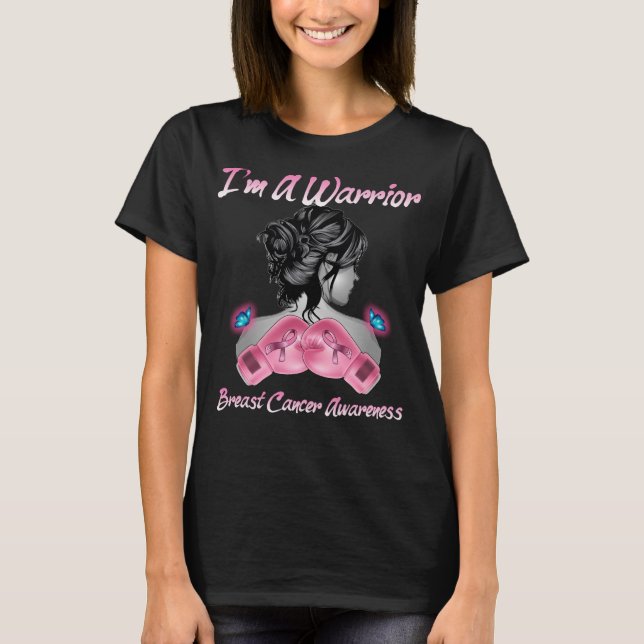 Camiseta Mulheres luvas boxando I_m um Cancer de peito guer (Frente)