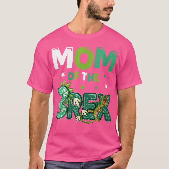 Camiseta Mulheres Mãe Dos Três Noivos Rex Birthday Dinosaur (Frente)