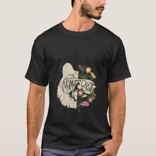 Camiseta Mulheres Mama Ursa Meio Urso Meio Flor Hippie Mãe (Frente)