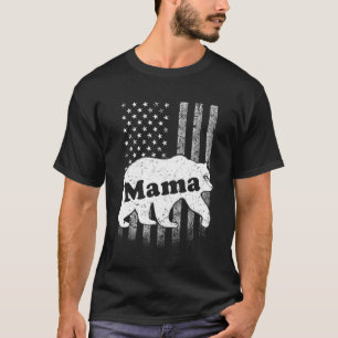 Camiseta Mulheres Mamãe Ursa Bandeira Americana Presente De