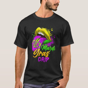Camiseta Mulheres Mardi Gras Derramando Lábios Engraçado Ma