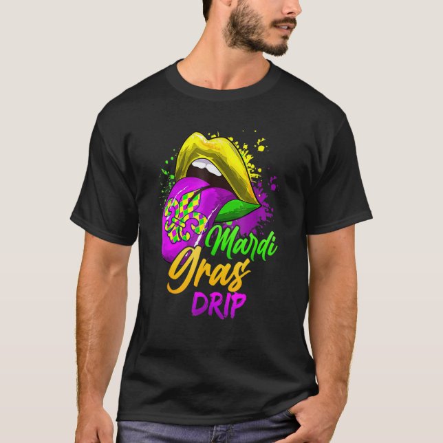 Camiseta Mulheres Mardi Gras Derrubando Lábios Mardi Gras D (Frente)