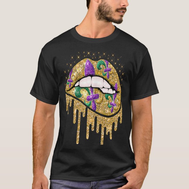Camiseta Mulheres Mardi Gras Lábios Rainha Carnaval (Frente)