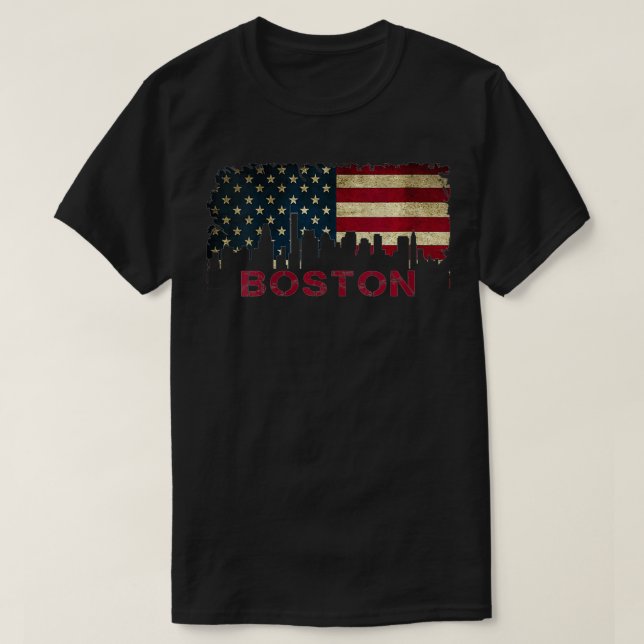 Camiseta Mulheres Massachusetts Boston City Skyline Art USA (Frente do Design)