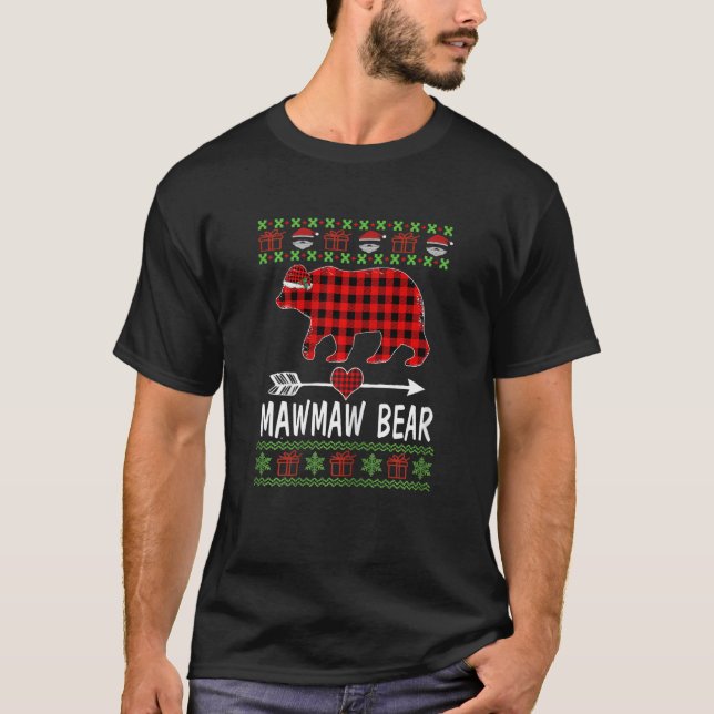 Camiseta Mulheres Mawmaw Bear Papai noel pijama da família  (Frente)