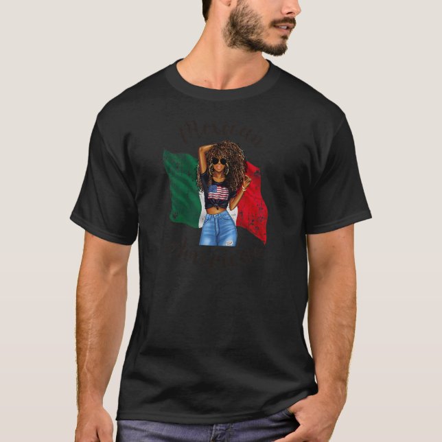 Camiseta Mulheres Meia-Americanas Metade Pretas Mexicanas A (Frente)