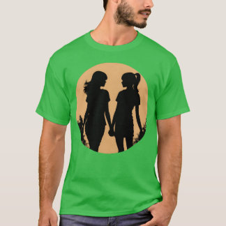 Camiseta Mulheres melhores amigas mulheres com mãos retrô