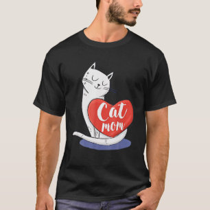 Camiseta Mulheres Meninas Gato Mamãe Coração Louca Gata