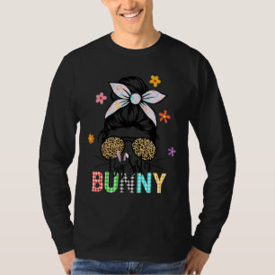Camiseta Mulheres Meninas Leopardo Messy Bun Irmã Grande Bu