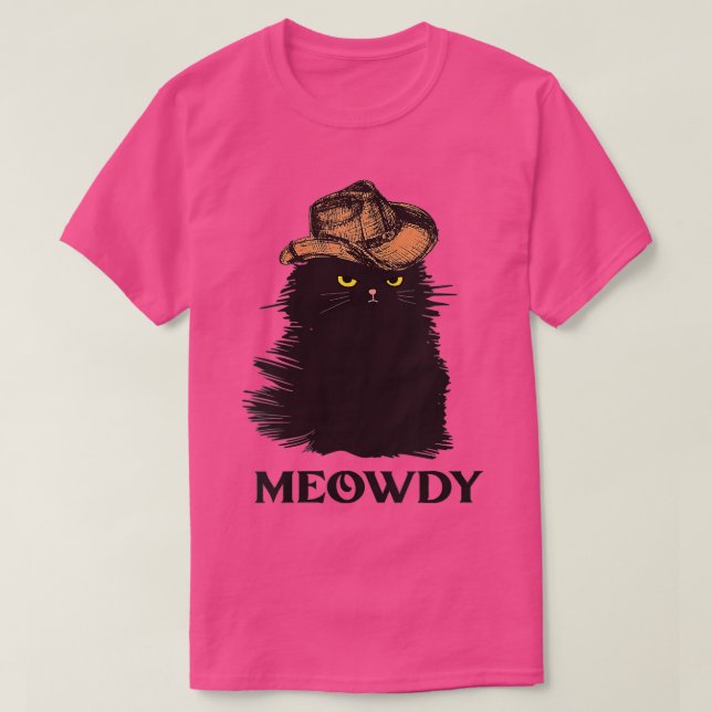 Camiseta Mulheres Meowdy Black cas para mulheres Meow e How (Frente do Design)