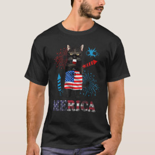 Camiseta Mulheres Merica Black Cat Wine Fireworks USA F